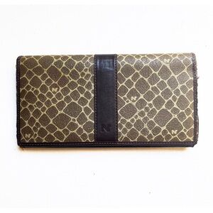Nina Ricci Brown Leather Printed Long Wallet Kiss Lock Cards ID Holder